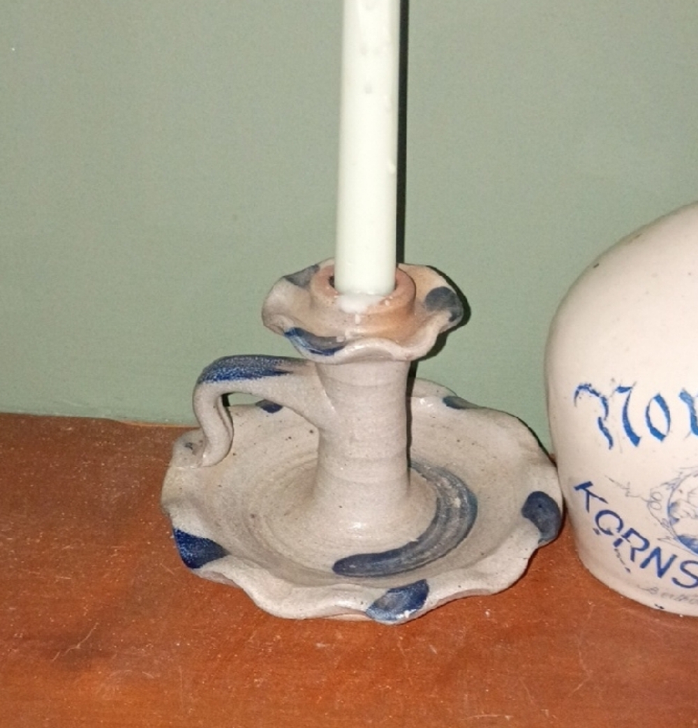 2 Rowe Pottery - Blue and Cream Candle Holders
